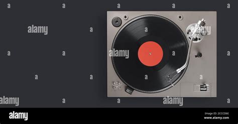 Old Turntable Player With Lp Vinyl Record Top View Clipping Path Stock