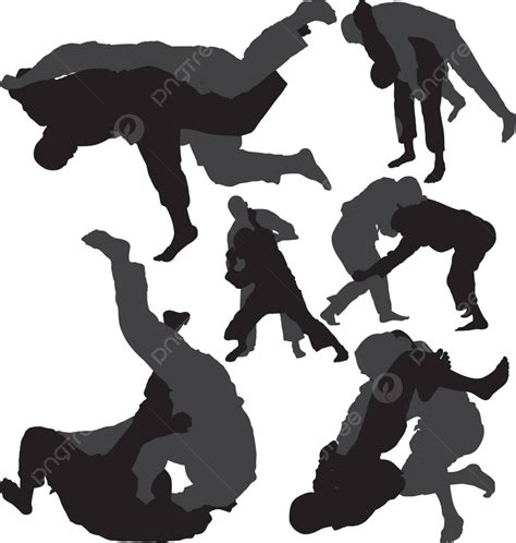 Jiu Jitsu And Judo Wrestlers Vector Silhouettes Sport Fighter Wrestling