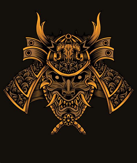 Illustration Samurai Warriors Head With Black Background Vector