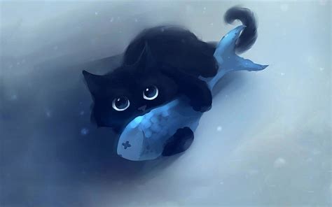 Hd Wallpaper Apofiss Cat On Clouds Hd Black Cat Animation Animals