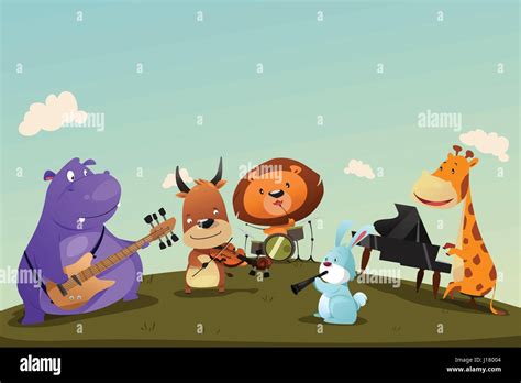 A Vector Illustration Of Animals Playing Music Instrument In A Band