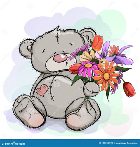 Teddy Bear Sitting With A Bouquet Stock Vector Illustration Of