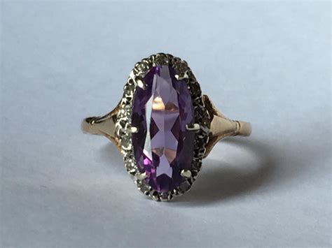 Vintage Amethyst And Diamond Ring In Yellow Gold 24 Carat Amethyst