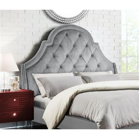 Chic Home Constantine Velvet Modern Contemporary Button Tufted With Silver Nail Heads Trim King
