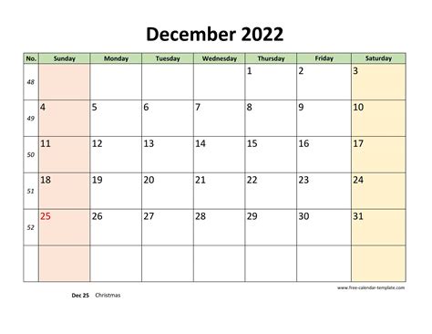 December 2022 Calendar Printable With Coloring On Weekend Horizontal