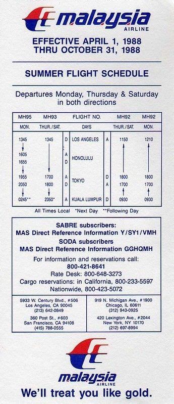 However, once the first transatlantic passenger flight via winged airlines was completed the door opened for other airlines to begin offering their own scheduled flights. MALAYSIA AIRLINES TIMETABLE N. AMERICA | Malaysia airlines ...