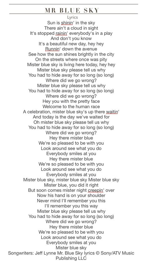 Elo Mr Blue Sky Song Quotes Blue Sky Lyrics