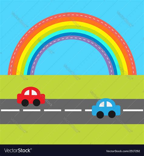 Background With Rainbow Road And Cartoon Cars Vector Image