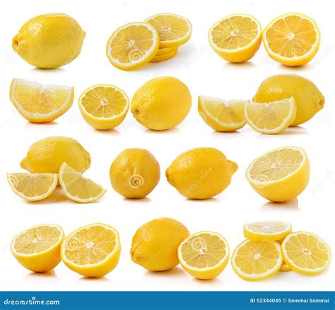 Set Of Fresh Lemon Slices On White Background Stock Image Image Of