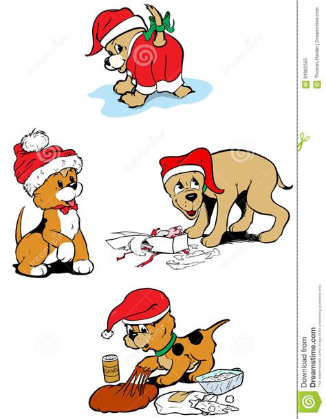 Vector image of a cartoon christmas santa claus and winter christmas dog. Puppy Christmas Stock Illustration - Image: 61882555