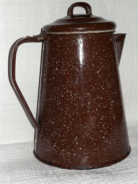 Brown Speckled Enamel Cowboy Camping Coffee Pot Or Tea Pot