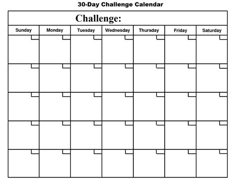 Blank 30 Day Month Calendar