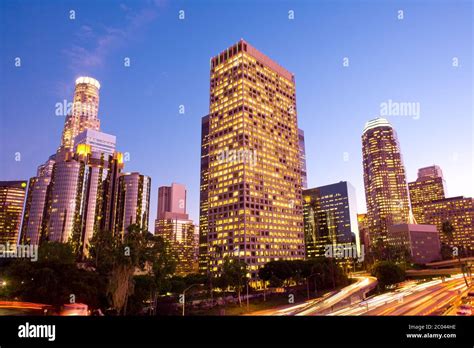 Skyscrapers At Downtown Financial District And Harbor Freeway Los
