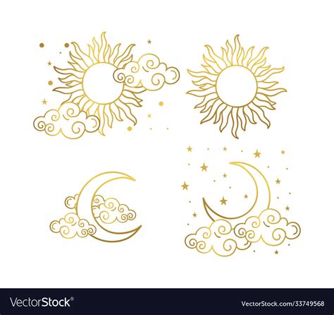 Mystical Gold Boho Style Tattoos With Sun Vector Image