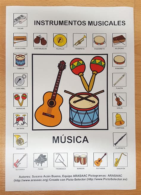 Para más información sobre instrumentos musicales puedes leer. ARASAAC - Materiales: Vocabulario: instrumentos musicales ...