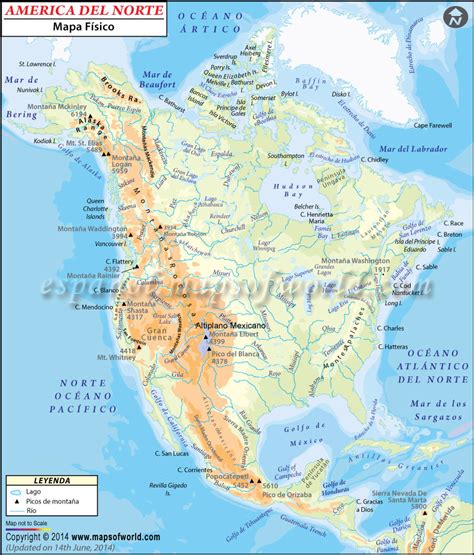 mapa fisico de america del norte mapa fisico de norte america