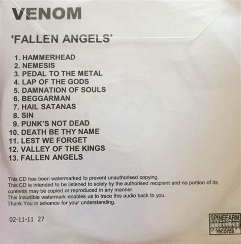 Venom Fallen Angels Cdr Discogs