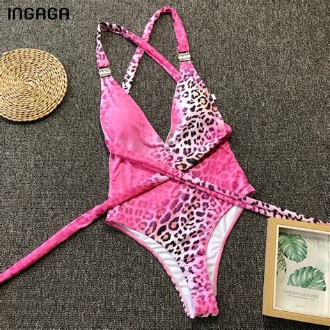 Buy Ingaga Sexy Leopard One Piece Swimsuit New V Neck Swimwear Female High Cut