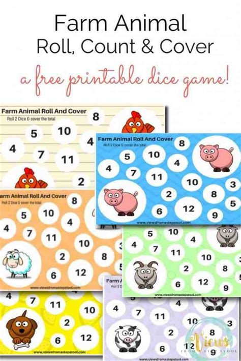 Farm Animal Printable Dice Games A Roll Count And Cover