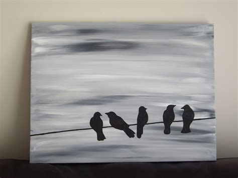 Bird Silhouette Acrylic Painting On Canvas Grey Black