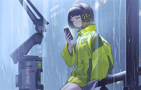 1400x900 Anime Girl Scifi Umbrella Rain 4k 1400x900