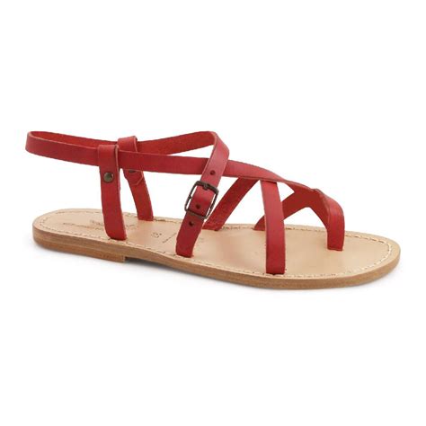 Red Leather Flat Sandals For Women Handmade In Italy Gianluca The