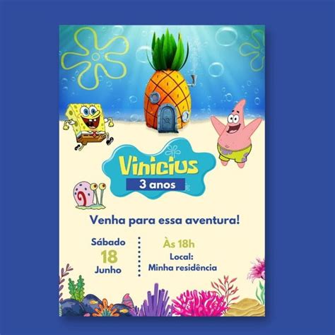 Convite Digital Virtual Bob Esponja 02 No Elo7 Zap Convites Oficial