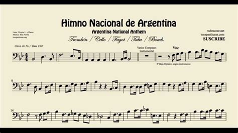 Himno Nacional De Argentina Partitura De Trombón Chelo Fagot Tuba Y