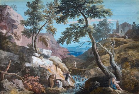 Mountainous Landscape With Hermits Painting Marco Ricci Oil Paintings