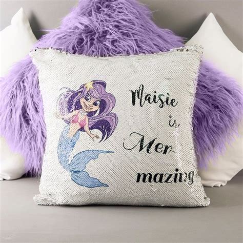 Personalised Reversible Sequin Cushion Mer Mazing Silver And White