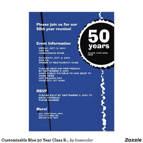 Customizable Blue 50 Year Class Reunion Invitation