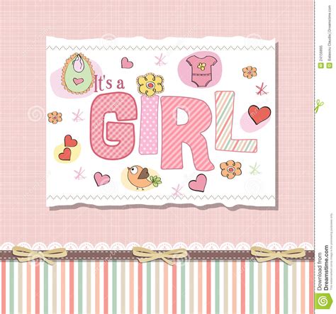 Delicate Baby Girl Shower Card Stock Illustration