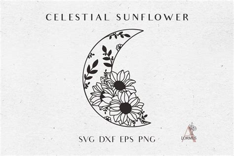 Sunflower Svg Cut File Crescent Moon Svg Floral Moon Svg 1234212 Cut