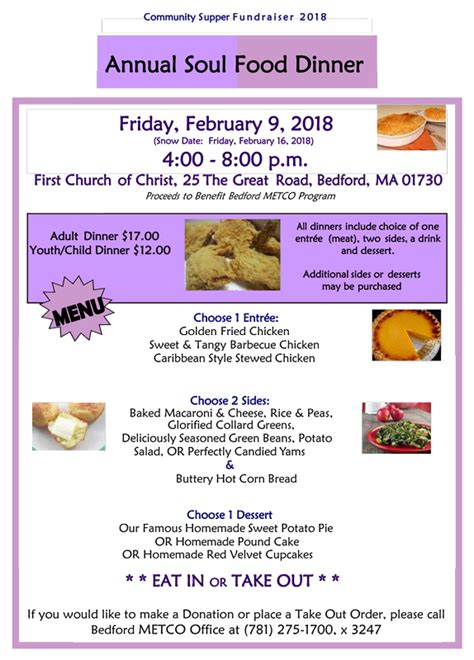 Full details of soul food dinner sale flyers for digital design and education. METCO Soul Food Dinner: An Annual Community Supper ...
