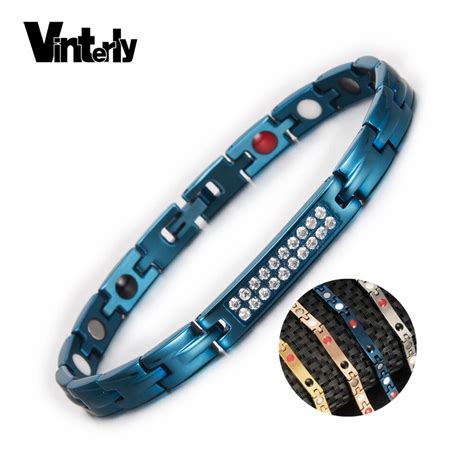 Vinterly Blue Magnetic Bracelets For Women Crystal Chain Health Energy