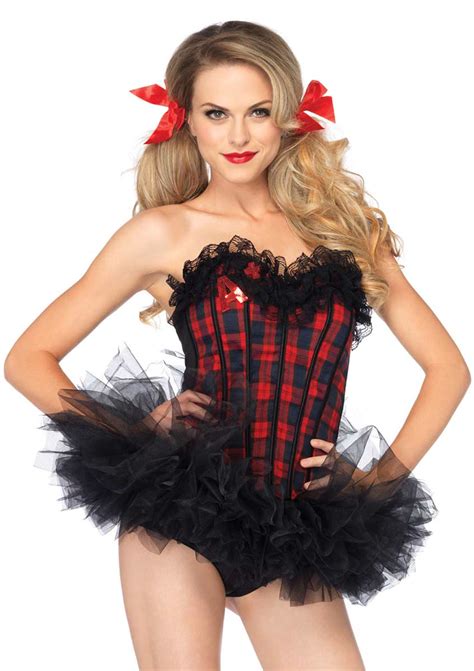 Leg Avenue Easy A Plaid School Girl Corset With Lace Ruffle Trim In Costumes 3999