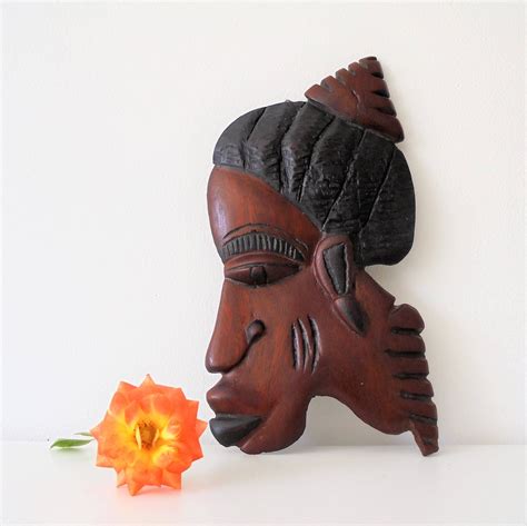 African Hand Carved Wooden Wall Hanging African Woman Face Carved In