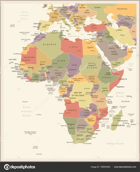 Africa Map Vintage Vector Illustration Stock Vector Image By