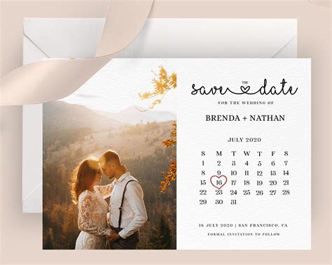 Save The Date Calendar Template Minimalist Modern Calligraphic Photo