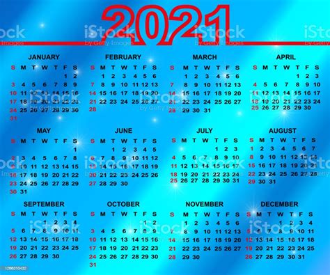 Ilustración De Calendario 2021 La Semana Comienza El Domingo Plantilla