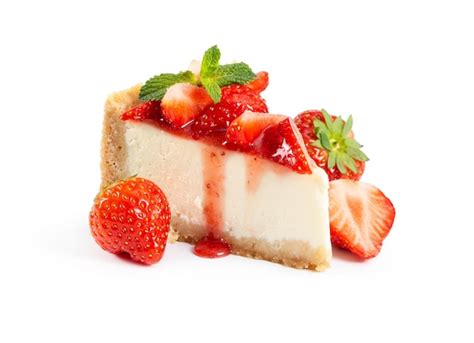 Premium Photo Piece Of Cheesecake With Fresh Strawberries And Mint