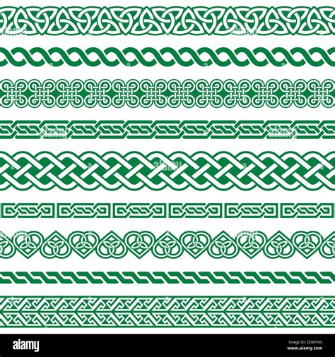 Irish Celtic Vector Seamless Border Green Pattern Set Braided Frame