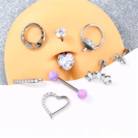 G23 Crystal Cz Titanium Astm F136 Belly Button Labret Nose Ear Tragus Piercing Navel Ring Body