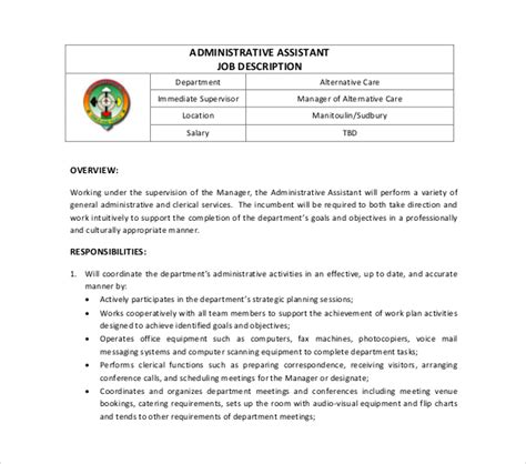 10 Administrator Job Description Templates Pdf Doc