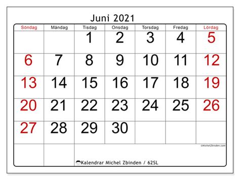 Kalender 2021 mit vorlagen für excel, word & pdf zum download & ausdrucken. Kalender "62SL" juni 2021 för att skriva ut - Michel ...