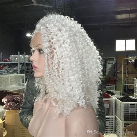 Fast Shipping Heat Resistant Synthetic Wigs White Afro Kinky Curly Lace Front Wig Gluelese