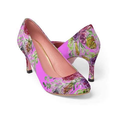 Pink Rose Bridal Floral Print Womens 3 High Heels Pumps Shoesus Size 5 11 Heels Floral