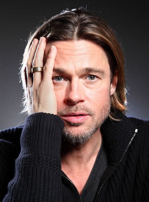 Brad Pitt Male Actor Celeb Beard Hand Fingers Long Hair Style