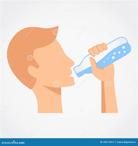 Man Is Drinking Water From The Bottle Stock Vector Illustration Of