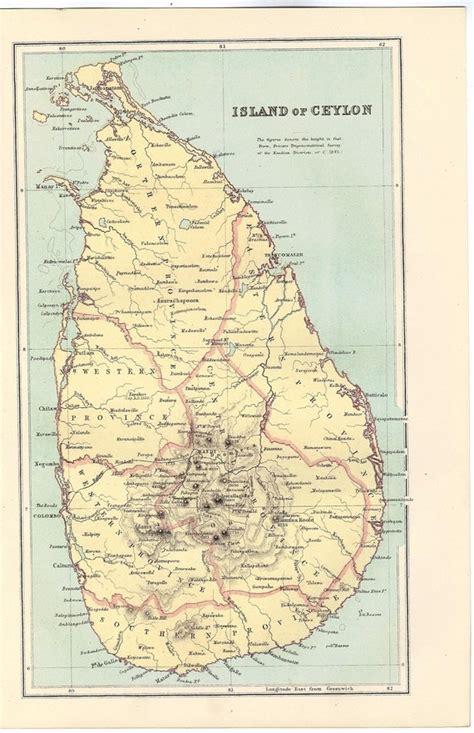 Antique 1885 Map Of The Island Of Ceylon Now By Vintagepaperworks